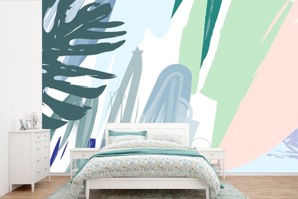 MuchoWow Fototapete für Wohnzimmer oder Schlafzimmer Wandtapete Vinyl Motivtapete Sommer - Abstrakt - Tropisch - 420x280 cm - Zimmer für Kinder