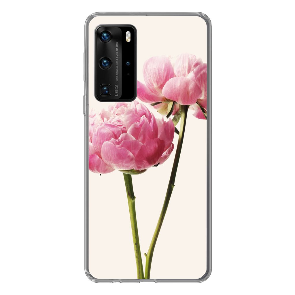 MuchoWow Handyhülle Schutzhülle Hülle für Huawei P40 Pro Blumen - Blüte - Rosa Silikon Softcase Handy Hülle - Schutz