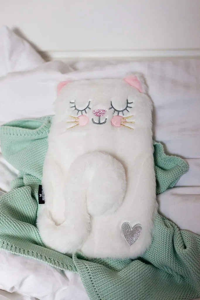 Bouillotte eau chaude 700ml avec housse douce chat blanc - Modèle C12 - 2