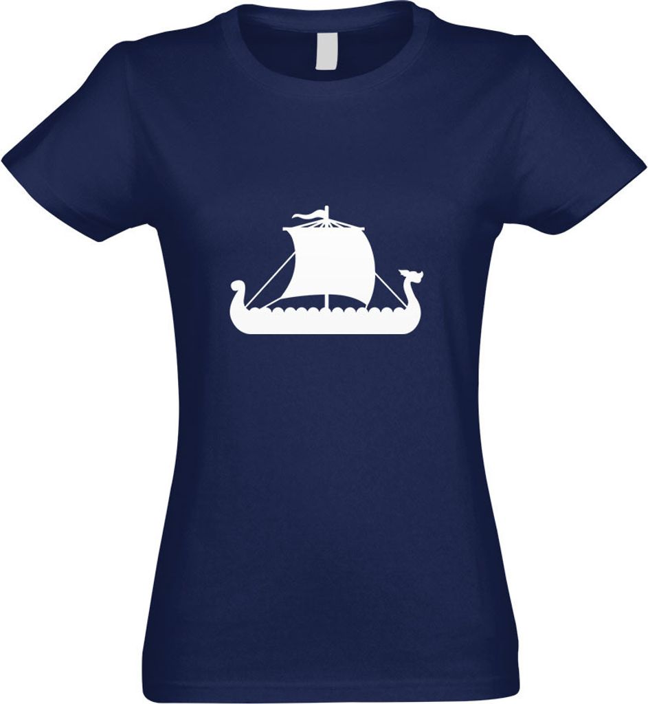 Kiwistar - T-Shirt tailliert - Damen - Navy - Wikinger Schiff Drachenboot - mit Motiv Bedruckt - Funshirt Design - Sport - Freizeit - Damen - S