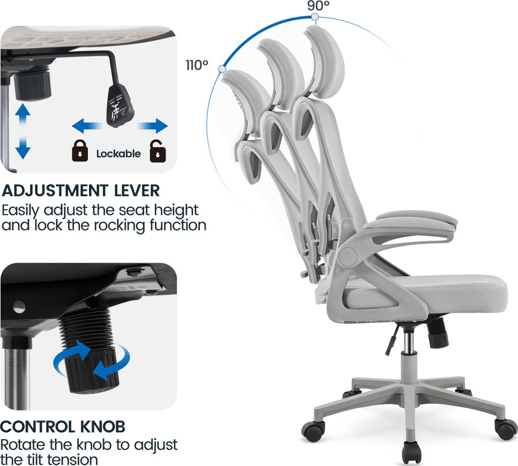 Yaheetech Bürostuhl Ergonomisch, Schreibtischstuhl mit Produktbild 6