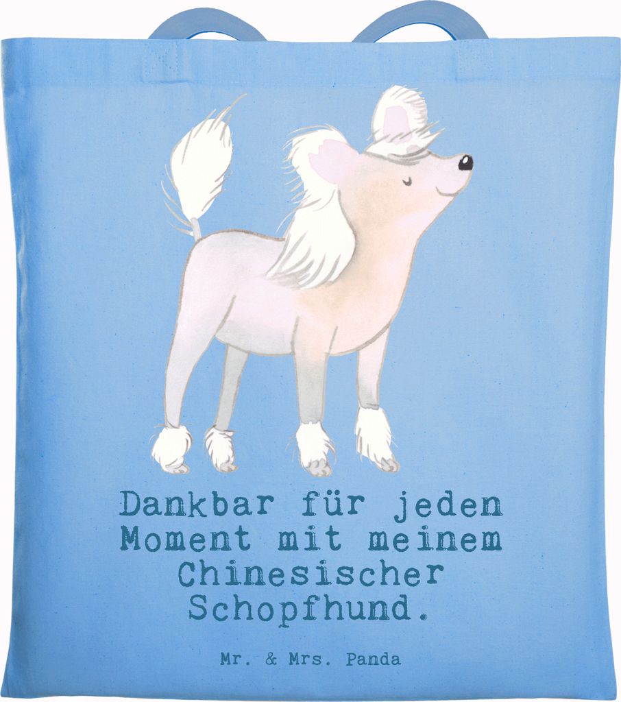 Mr. & Mrs. Panda Beutel Chinesischer Schopfhund Moment - Sky Blue - Geschenk, Stoffbeutel, Shopping Tasche, Tote Bag, Uni, Chinese Crested Dog, Sch...