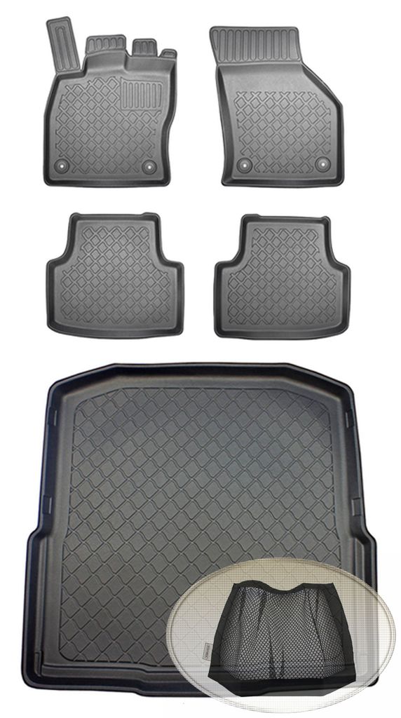 SET Kofferraumwanne Gummifußmatten für Skoda Octavia Combi Ambition 3 5E Kombi 5-türer 2013- untere / vertiefte Ladefläche, ohne variablen Lade...