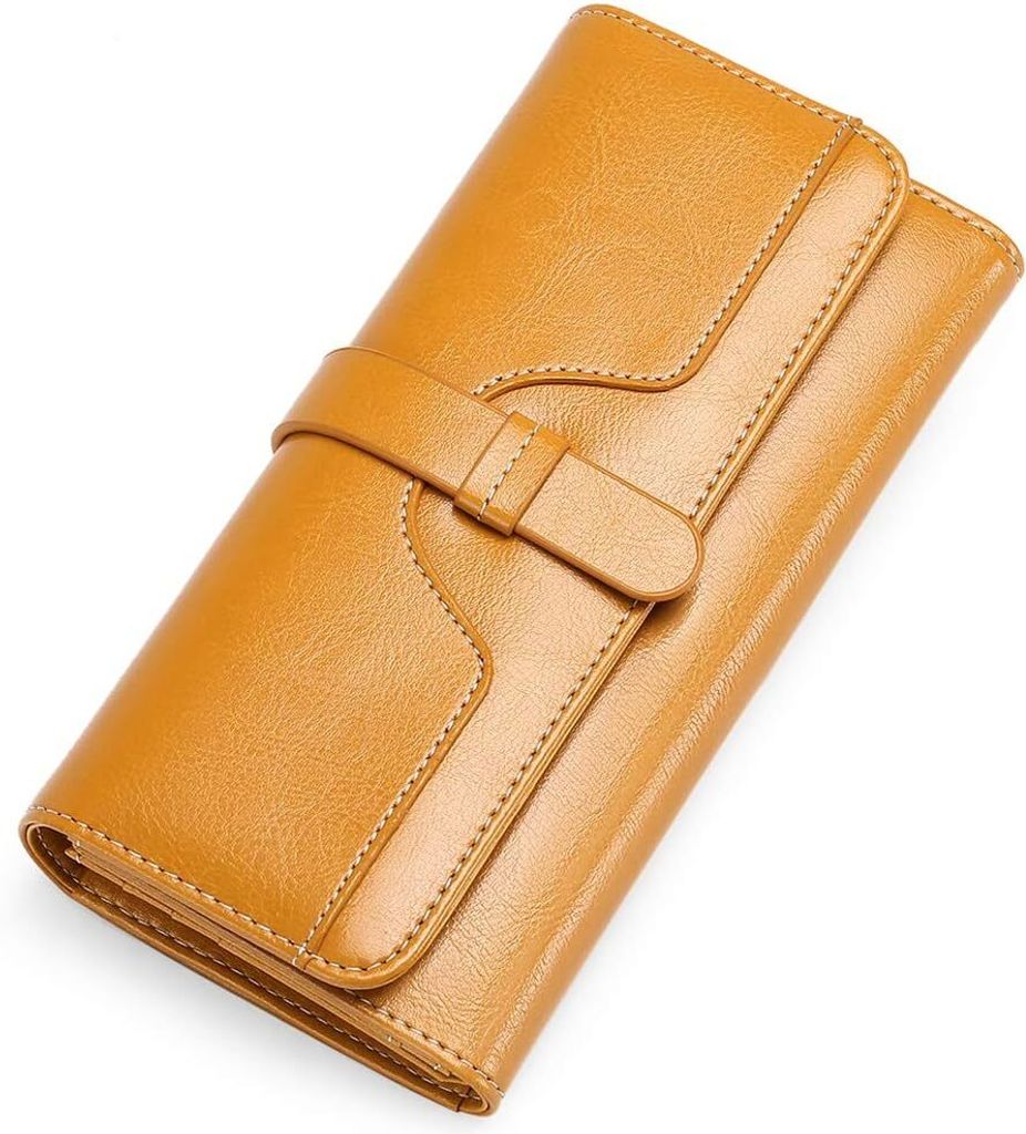 **SENDEFN Damen Portemonnaie Groß aus Leder mit RFID-Blockierung, Viele Kartenfächer und Reißverschluss Fächer, Stilvolle Große Geldbörse fü...