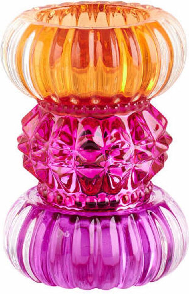 Gift Company Teelichthalter Sari rund, Kerzenständer, Kristallglas, Orange, Pink, Lila, 11.5 cm, 1093901013