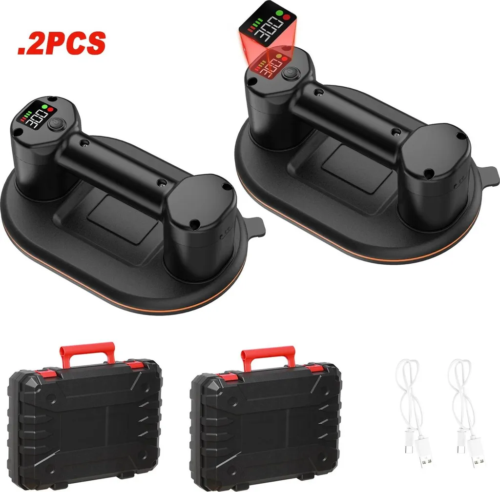 Lot de 2 ventouses de levage électriques 300kg pour vitrage et dalle