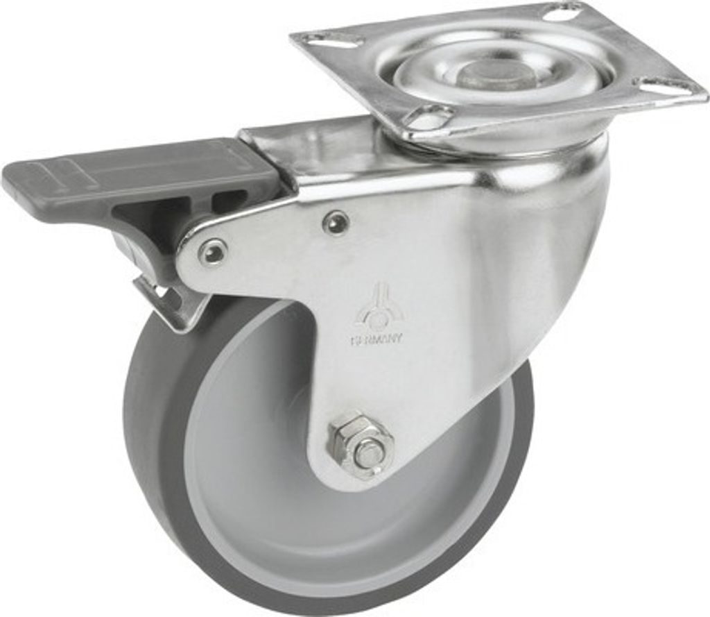 Tarrox Edelstahl Apparate Lenkrolle feststellbar bis 50 kg, 75x24 mm, Plattengröße 60x60 mm