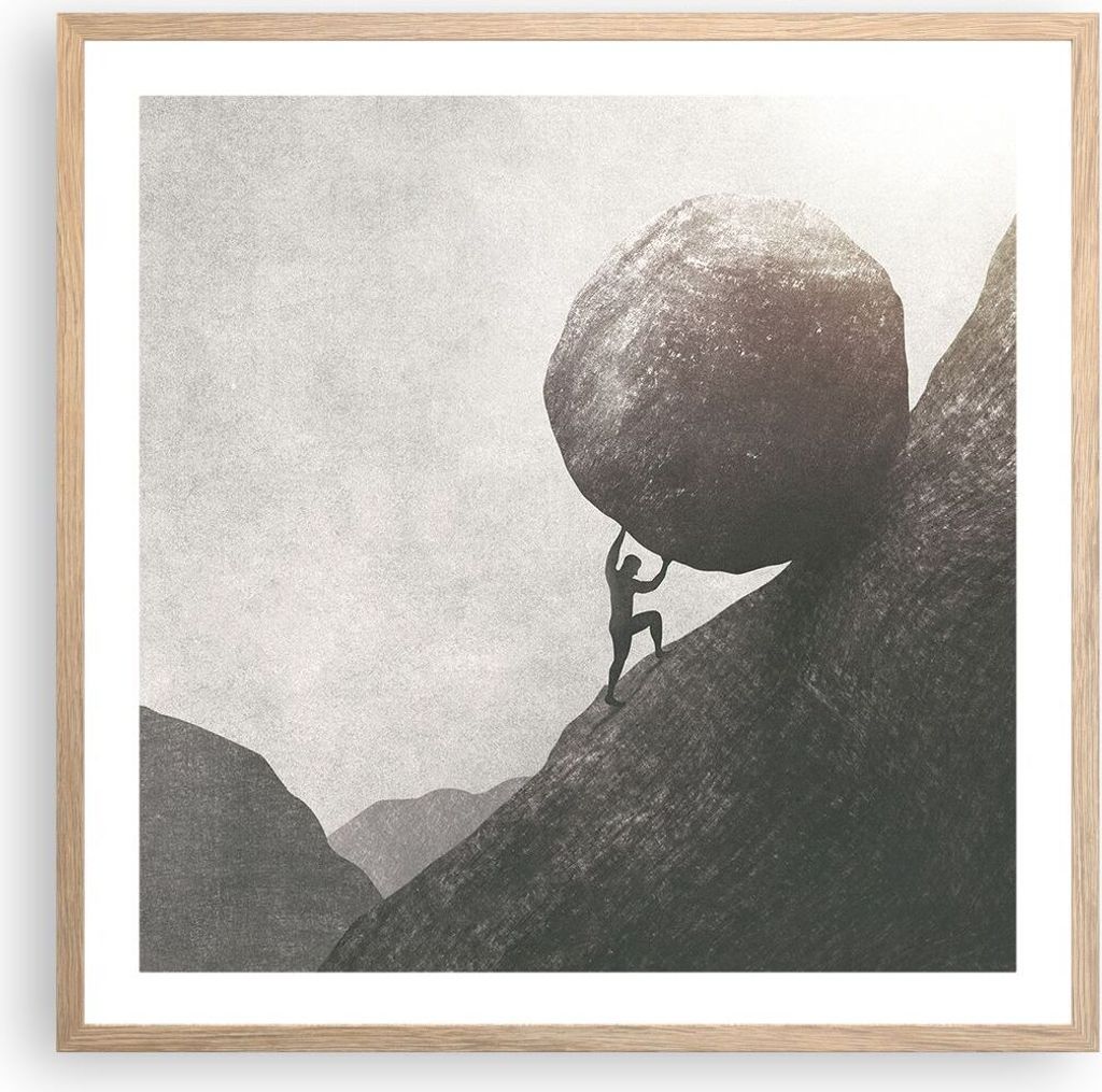 Gerahmtes Poster - Rahmen in heller Eiche - Sisyphus Arbeit Produktbild 
