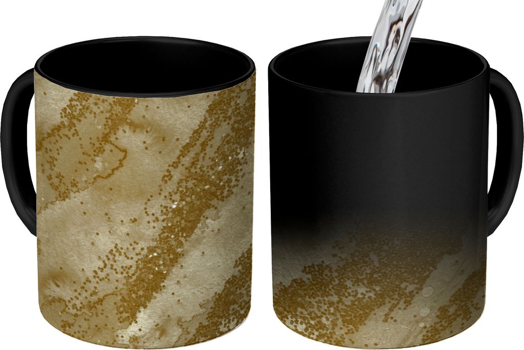 MuchoWow Zauber Tasse Zaubertasse Magic Gold - Glitzer - Textur 350 ml Farbwechsel Becher Geschenk Geschenkidee - Magic-Tasse - Fototasse - Keram...