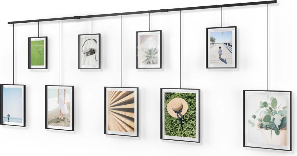 Umbra Bilderrahmen-Set Exhibit Foto Collage, Fotorahmen für 9 Photos, 13x18 und 20x25 cm, Eisen, Schwarz, 1018092-040