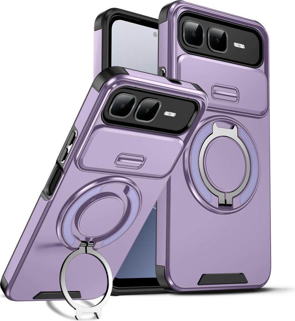 Handyhülle für Infinix Smart 10 Plus Dual-Layer Stoßfest Militär Hülle mit Dia Kameraschutz und Magnetisch Ring Ständer Lila