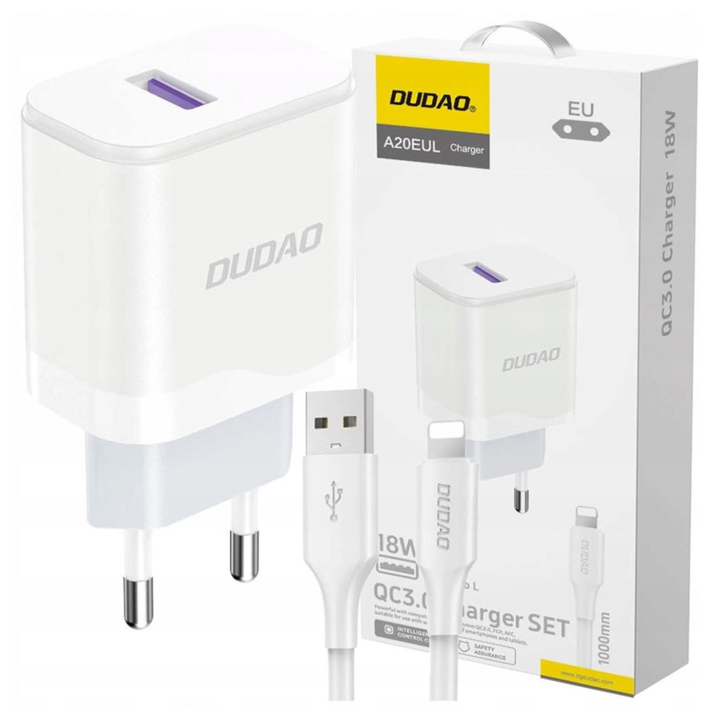 Dudao Usb-A 18W Schnellladegerät Weiß + Usb-A - Lightning Produktbild 