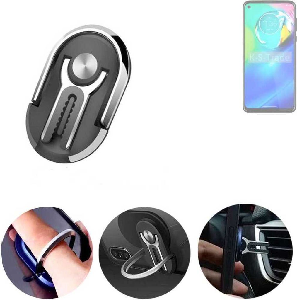K-S-Trade 3in1 Smartphone-Ring Handy-Ring kompatibel mit Motorola Moto G Power 5G Fingerhalterung Handyring Tischständer Lüftungsgitter-Halterung