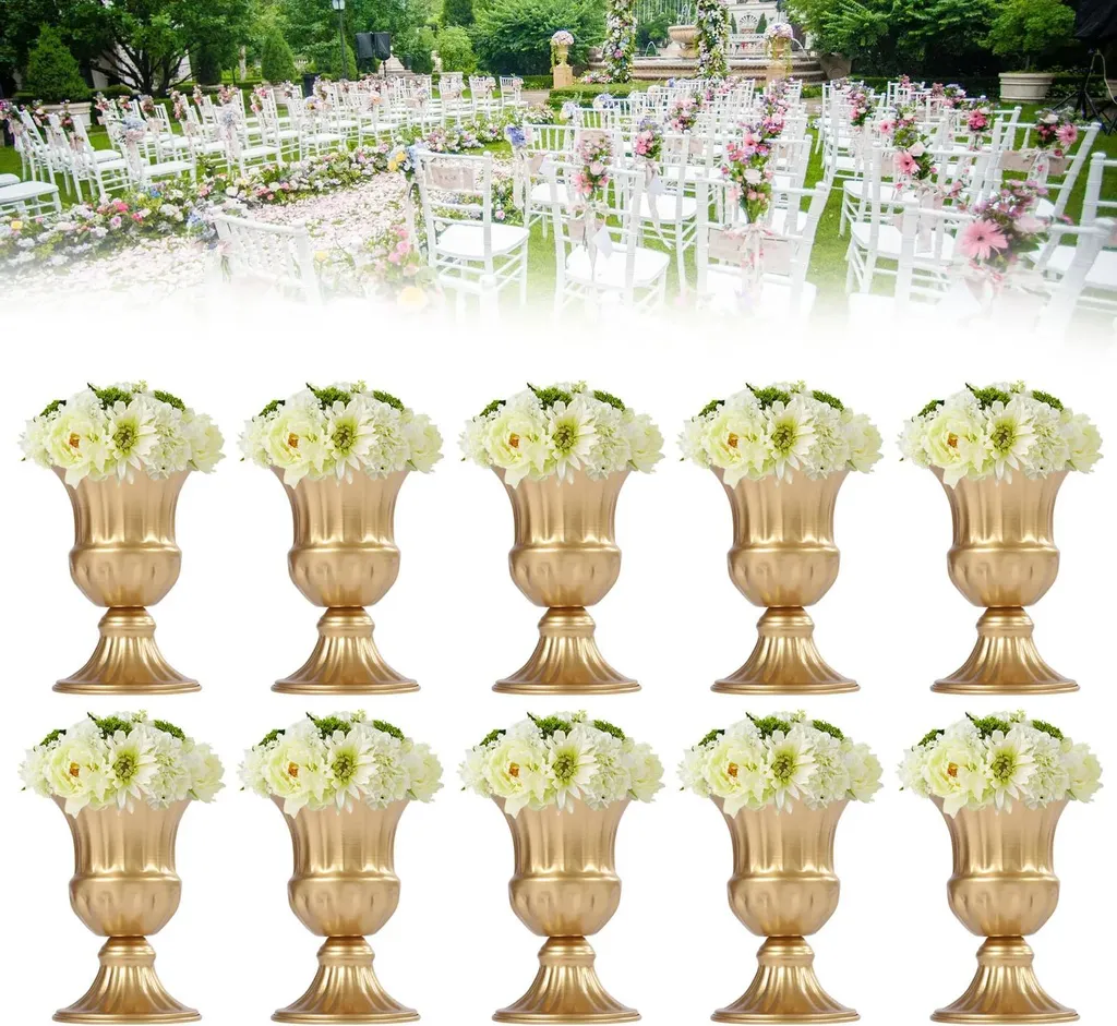 Vase Médicis Doré de Table - Set de 10 Décorations de Mariage en Métal - 5