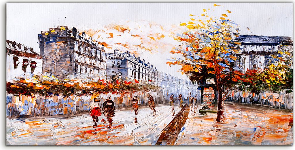 Coloray Acrylbild 100x50 Wandbild Acrylbilder Foto Stadt Paris Baum Herbst Menschen