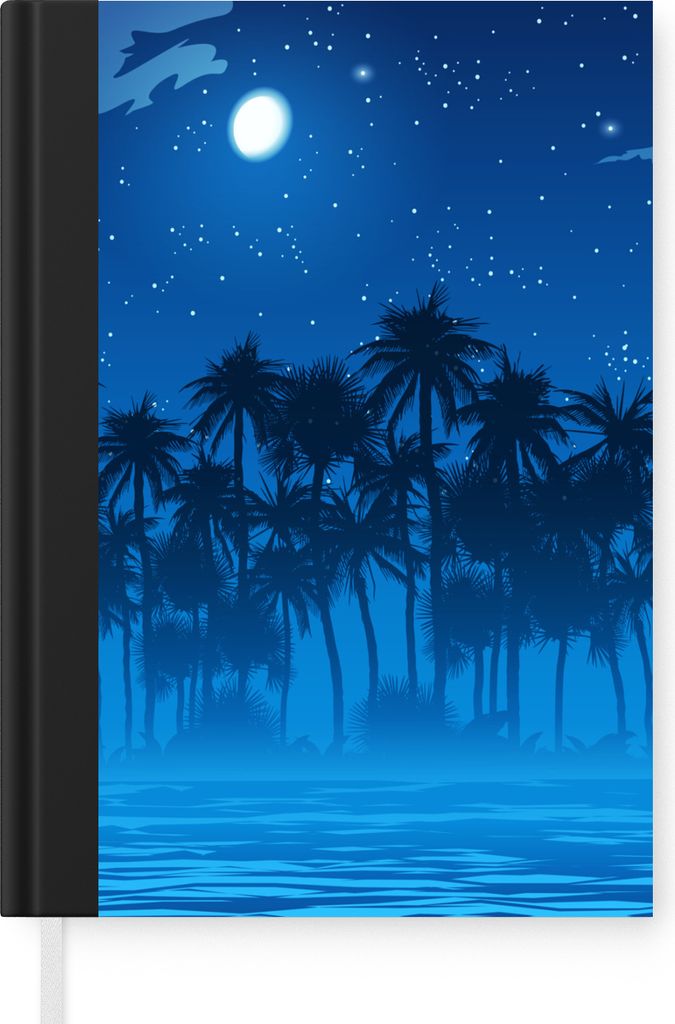 MuchoWow Notizbuch Tagebuch Haushaltsbuch Notebook A5 Sternenhimmel - Palme - Meer - Notizblock - Notizheft - Notebook - Schreibblock - Papier