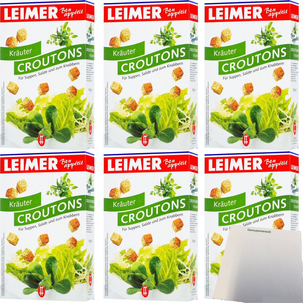 Leimer Croutons Kräuter für Suppen Salate und zum Knabbern 6er Pack (6x100g Packung) + usy Block