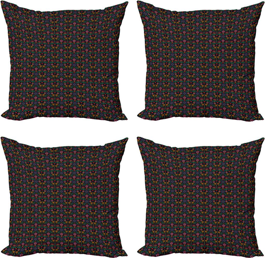 ABAKUHAUS Bunt Kissenbezug Set (4 Stück), Traditionelle Blumenmuster, Moderner Doppelseitiger Digitaldruck, 50 cm x 50 cm, Mehrfarbig