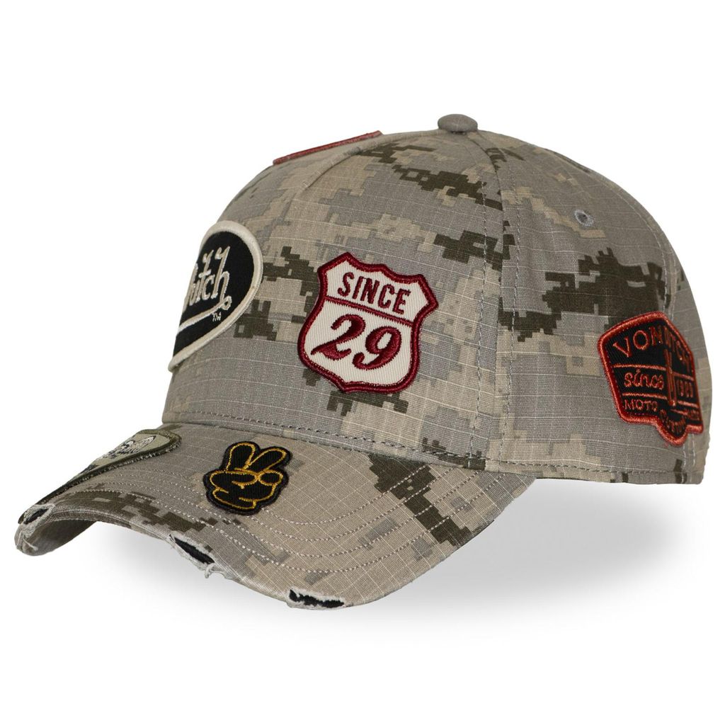 Von Dutch Originals 5 Panel Snapback Cap CAMO PATCH VD Sand