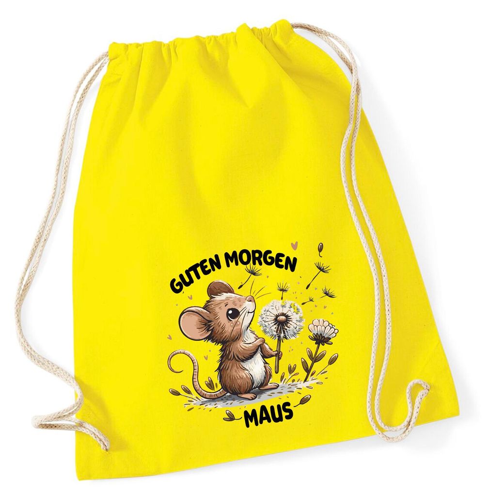 Huuraa Turnbeutel Guten Morgen Maus 12 Liter Yellow Baumwolle Rucksack Geschenkidee