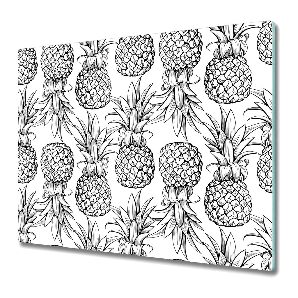 Küchenschneidebrett - Glasschneidebrett - Herdabdeckung - 60x52 - Schwarz-weiße Ananas