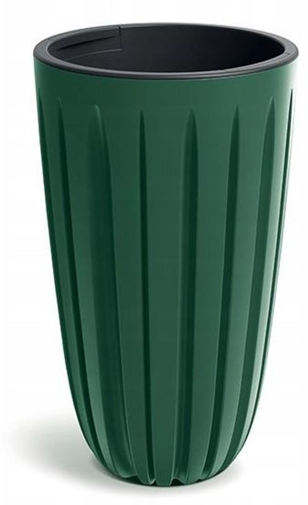Hoher Kunststoff Blumentopf geriffelt grün Ø29cm H50cm mit Einsatz für Innenbereich