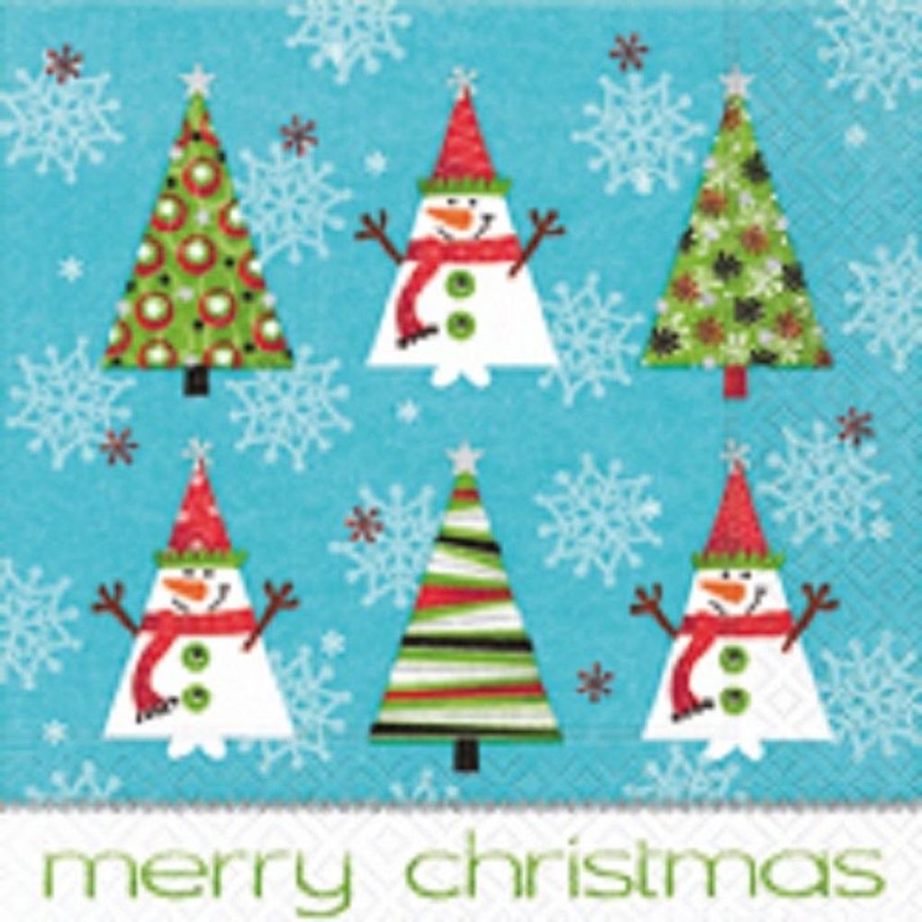 20 COCKTAIL SERVIETTEN 25x25cm merry christmas. HAPPY TREES