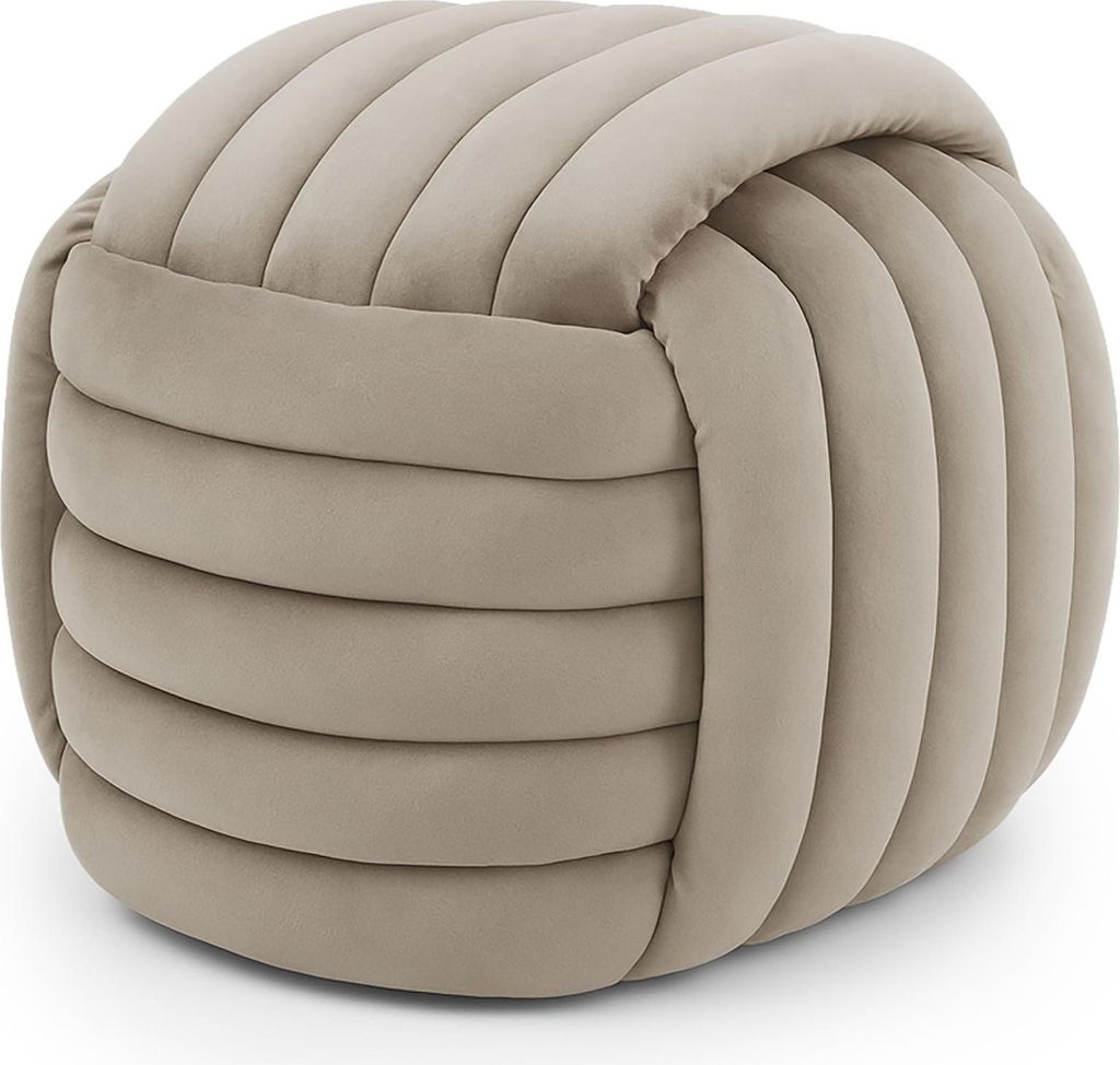 Geflochtener Samt-Pouf 53 cm NILO Staubbeige Produktbild 