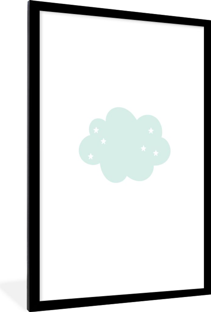MuchoWow Gerahmtes Poster Wolke - Sterne - Pastell - Kinder - Baby 60x90 cm - Poster mit Schwarzem Bilderrahmen Wandposter Rahmen Foto Bilder - D...