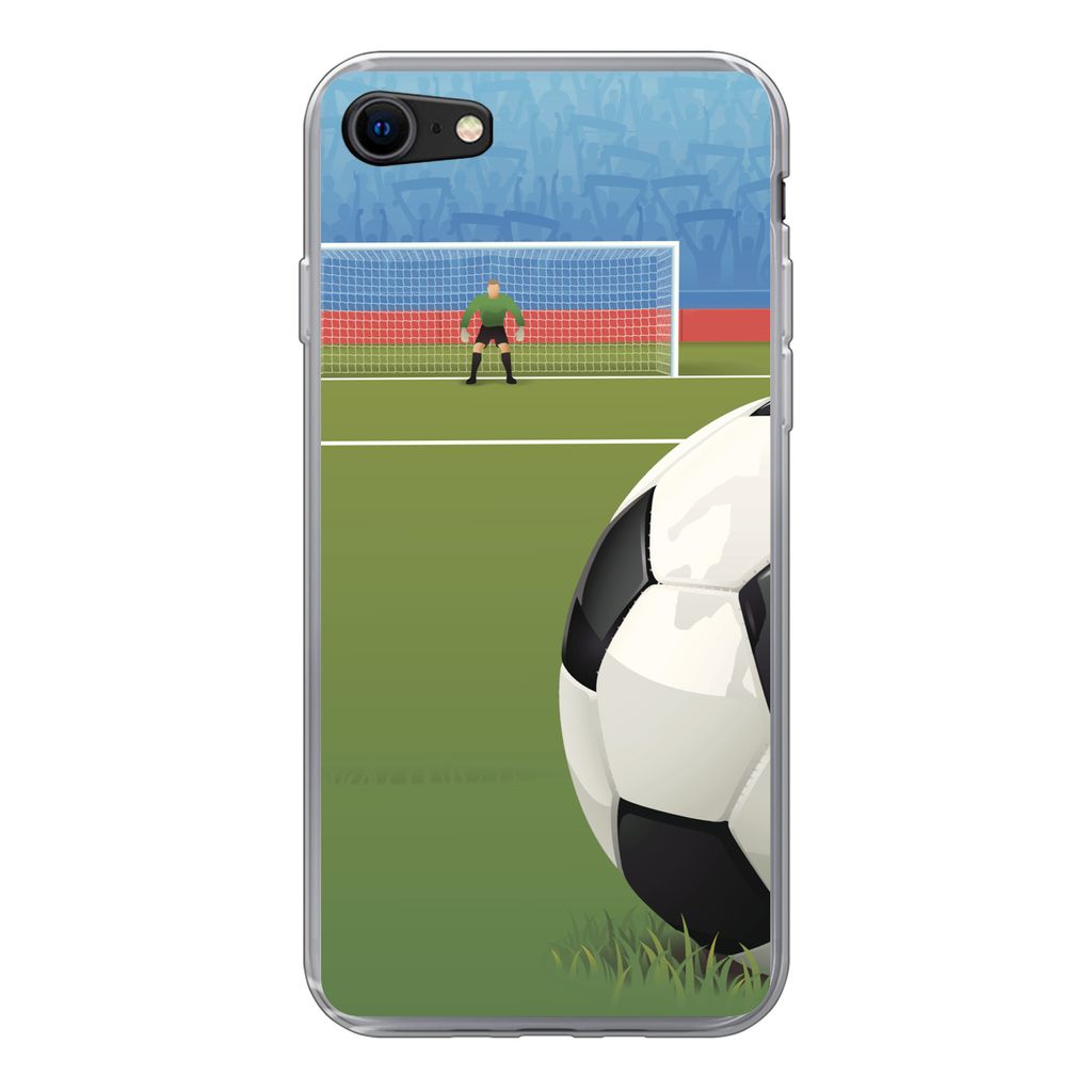 MuchoWow Handyhülle Schutzhülle Hülle für iPhone 7 Eine Illustration eines Fußballs auf dem Feld im Stadion - Jungen - Mädchen - Kinder Sil...