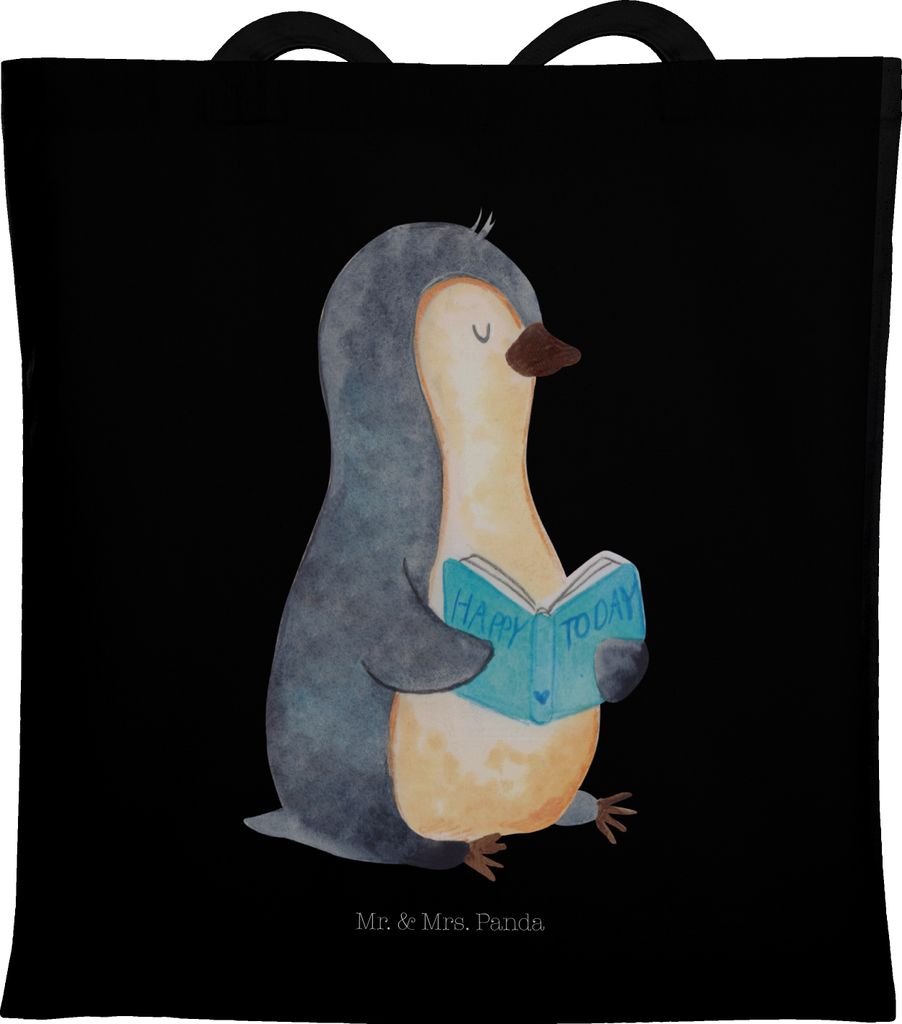 Mr. & Mrs. Panda Alltagstasche Pinguin Buch - Schwarz - Geschenk, Uni Tasche, Baumwolltasche, Ferien, Nichtstun, Laptoptasche, Ausruhen, Urlaub, To...