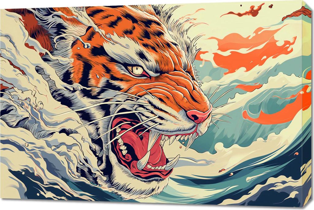 Bild 90x60cm Tiger auf der Welle