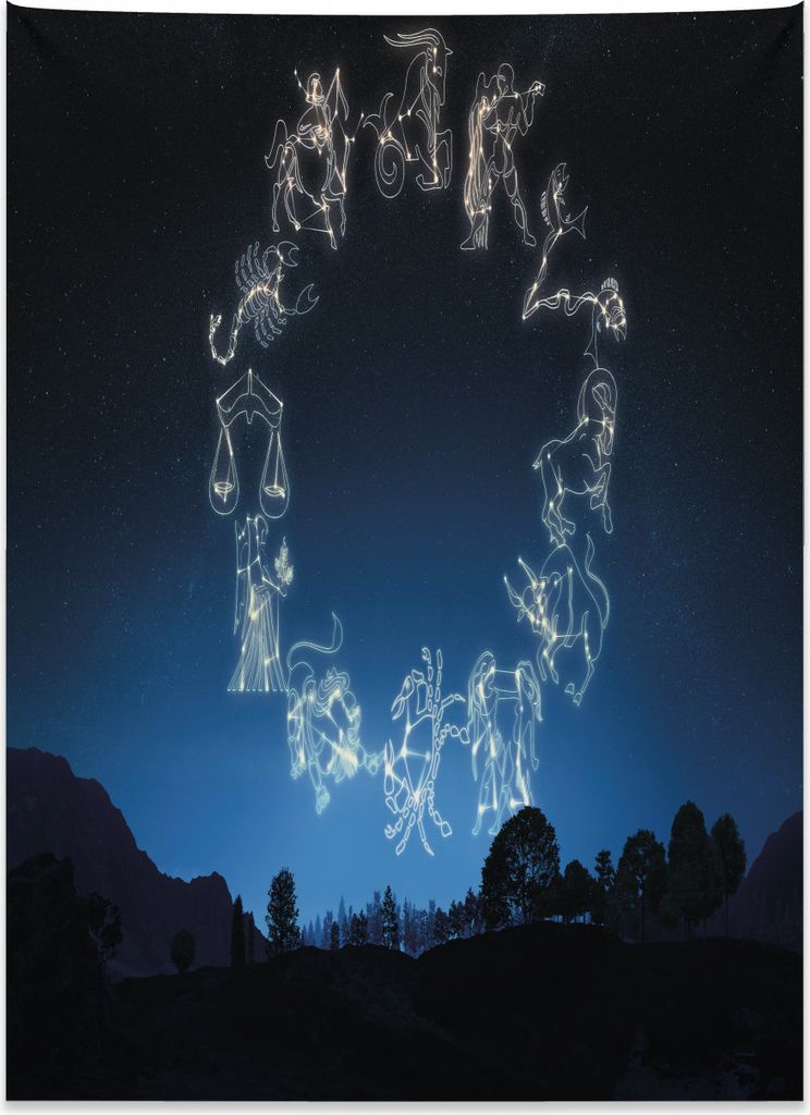 Abakuhaus Astrologie Wandteppich, Flüchtiges Zodiacal Zeichen aus Weiches Mikrofaser Stoff Kein Verblassen Klare Farben Waschbar, 110 x 150 cm, Du...