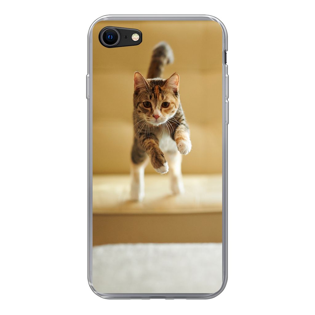 MuchoWow Handyhülle Schutzhülle Hülle für iPhone 7 Katze - Frühling - Stuhl Silikon Softcase Handy Hülle - Kartenhalter
