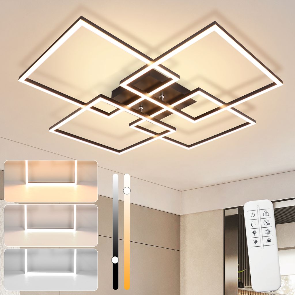 ZMH LED Deckenleuchte Deckenlampe Wohnzimmer - 72CM Wohnzimmerlampe Schlafzimmer Modern Schwarz Schlafzimmerlampe 48W Dimmbare 3000-6500K Küchenlampe