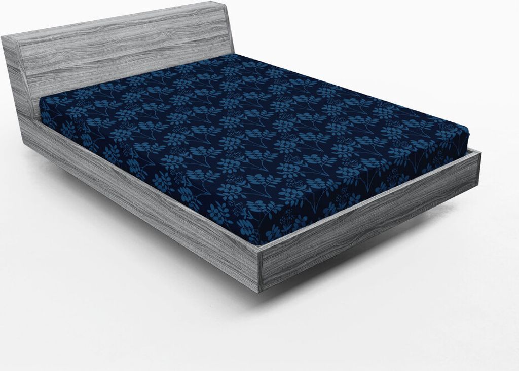 ABAKUHAUS Indigo Spannbetttuch, Ozean inspirierte Garten botanische Blumen Details Blätter Knospen Bild drucken, 135 x 190 cm, Blau Violett Blau