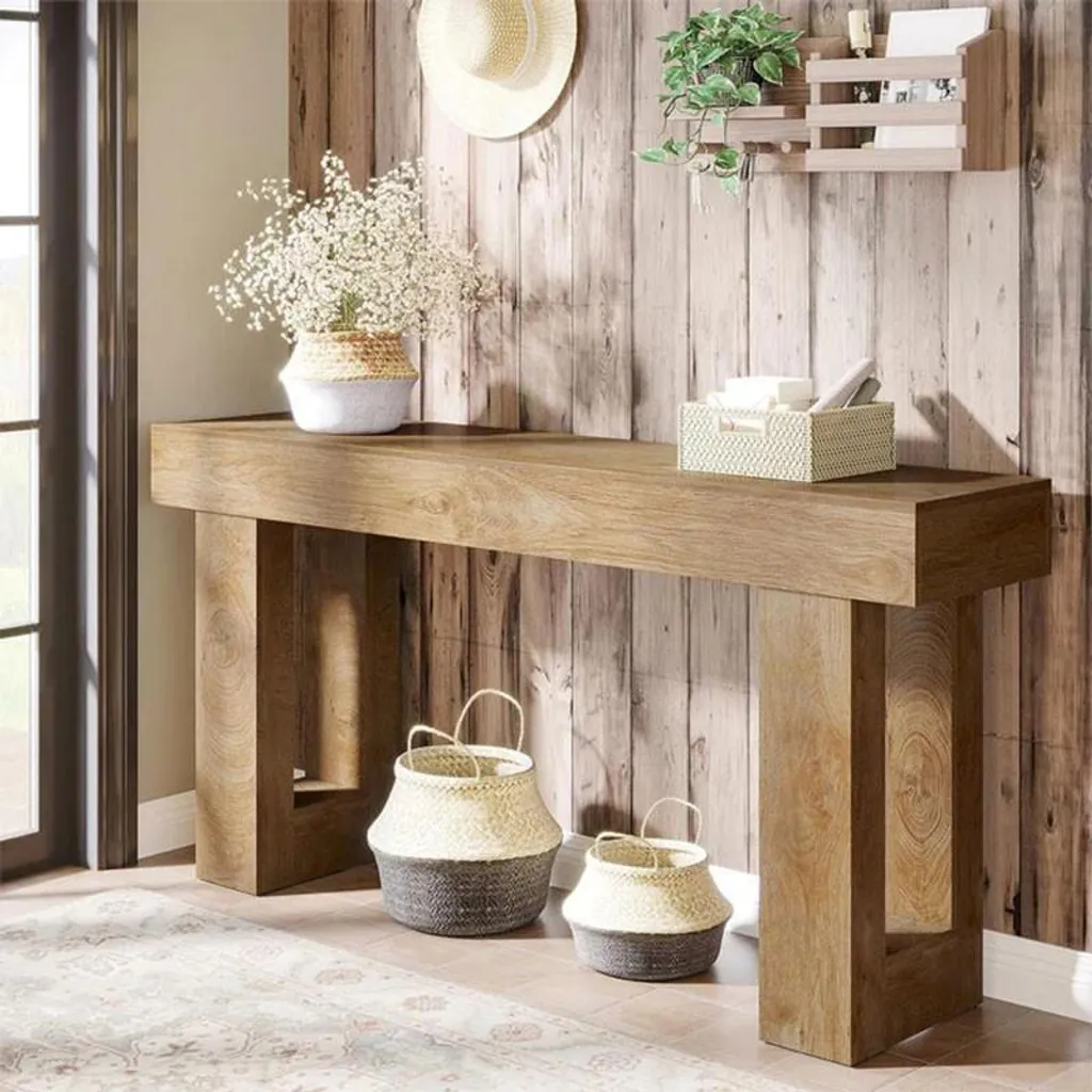 Console Table d'appoint HOGA-JW0908 160x35x85 cm Bois Marron Clair