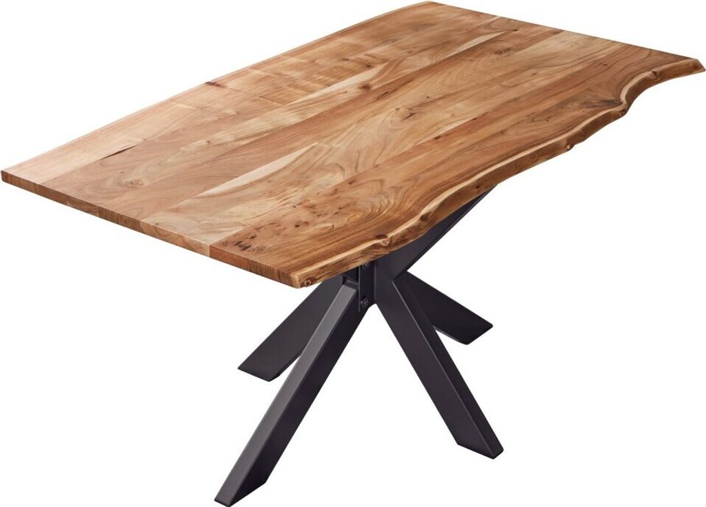Esstisch Baumkante massiv Akazie natur 120 x 80 cm Spidergestell schwarz BENNI