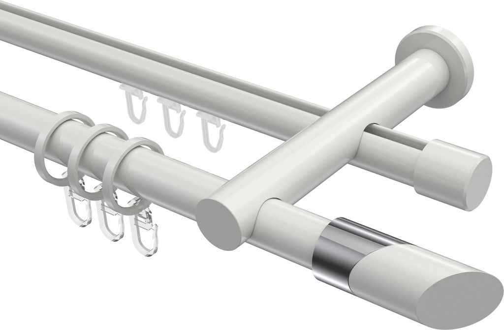 Interdeco Rundrohr-Innenlaufstange / Gardinenstange (Kombination) Weiß, Typ Platon Verano (Schräge Bicolor), 20 mm Ø 2-läufig, 120 cm