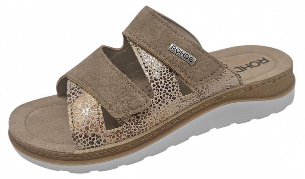 Rohde Damen Pantolette mit Blumendruck und Lederdecksohle Baviera 1302, Größe:37 EU, Farbe:Beige