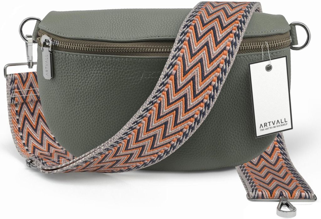 ARTVALL - Umhängetasche aus Leder, Klein mit verstellbarem Schultergurt, abnehmbares Taschenband, Crossbody Bag in Grün