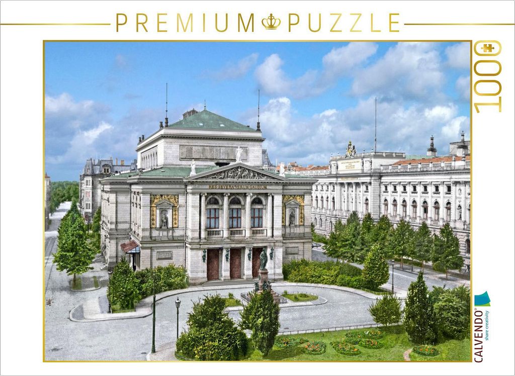 CALVENDO Puzzle Leipzig - Gewandhaus und Bibliothek um 1900 | 1000 Teile Lege-Größe 64x48cm Foto-Puzzle für glückliche Stunden