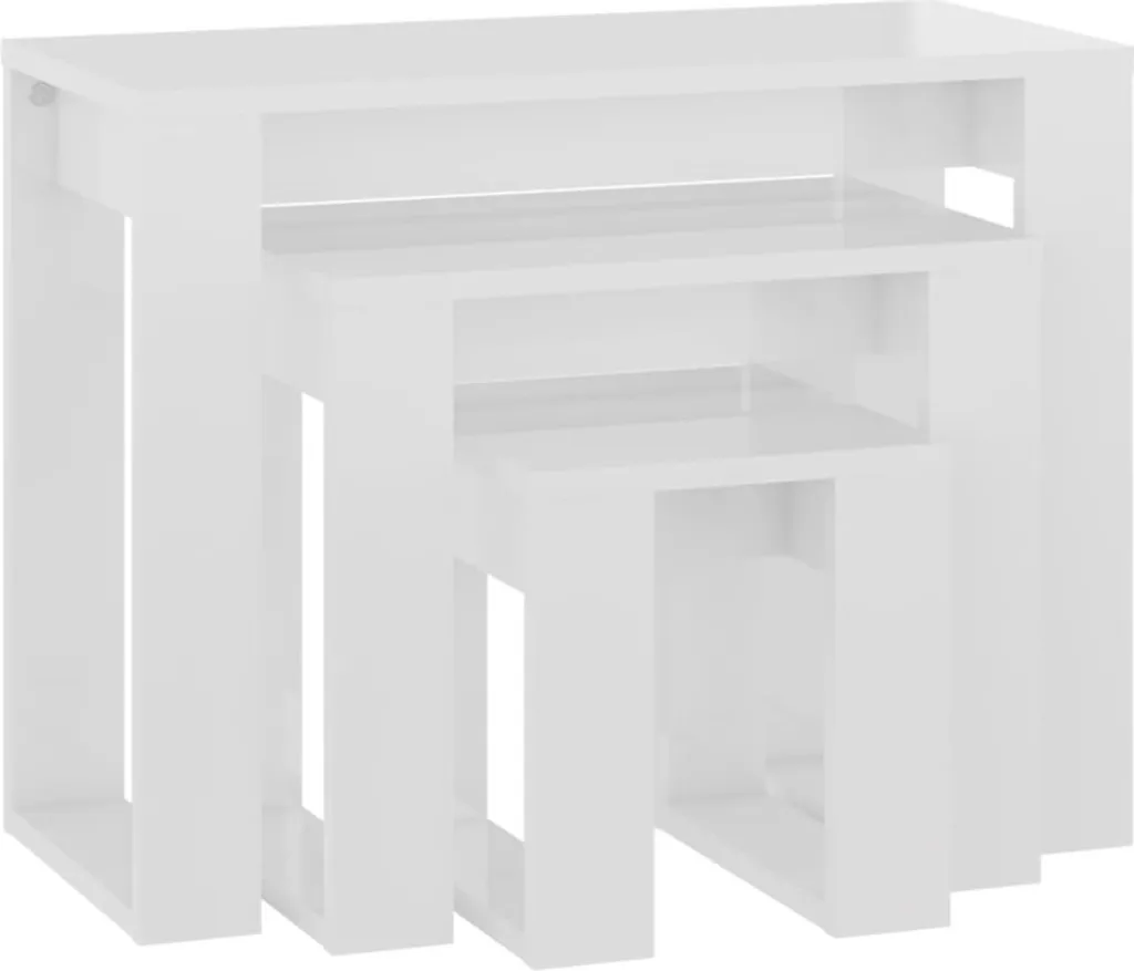 Tavolini SYFAX Bianco Lucido Set da 3 - Eleganza Minimal in Legno