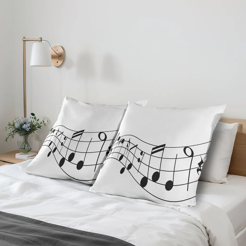 Set 2 Federe 80x80 ABAKUHAUS Grigio Antracite Note Musicali Design