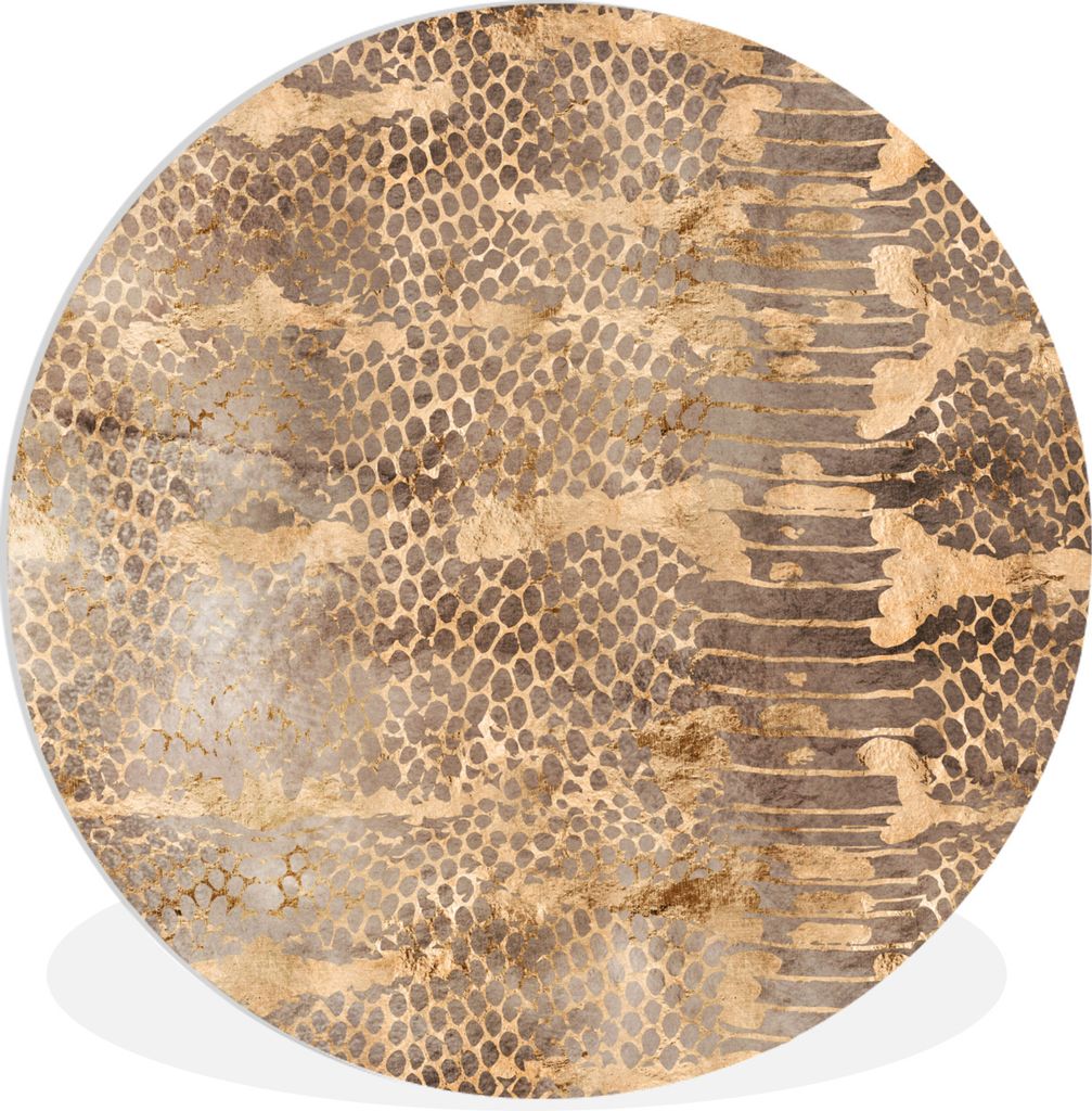 MuchoWow Rundes Wandbild - Runde Bilder Tiermuster - Schlange - Gold - Luxus Ø 60 cm Kreis Wanddekoration Kunststoff - Wandkreis - Wandschmuck -...