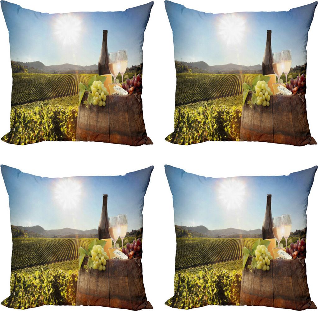 ABAKUHAUS Wein Kissenbezug Set (4 Stück), Berühmter Chianti-Weinberg, Moderner Doppelseitiger Digitaldruck, 50 cm x 50 cm, Grün Braun Hellblau