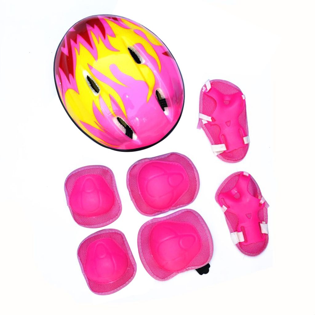 7pcs Kind Kind Rollschuh Skater Helm Knie Handgelenk Schutz Ellenbogen Pad rosa 