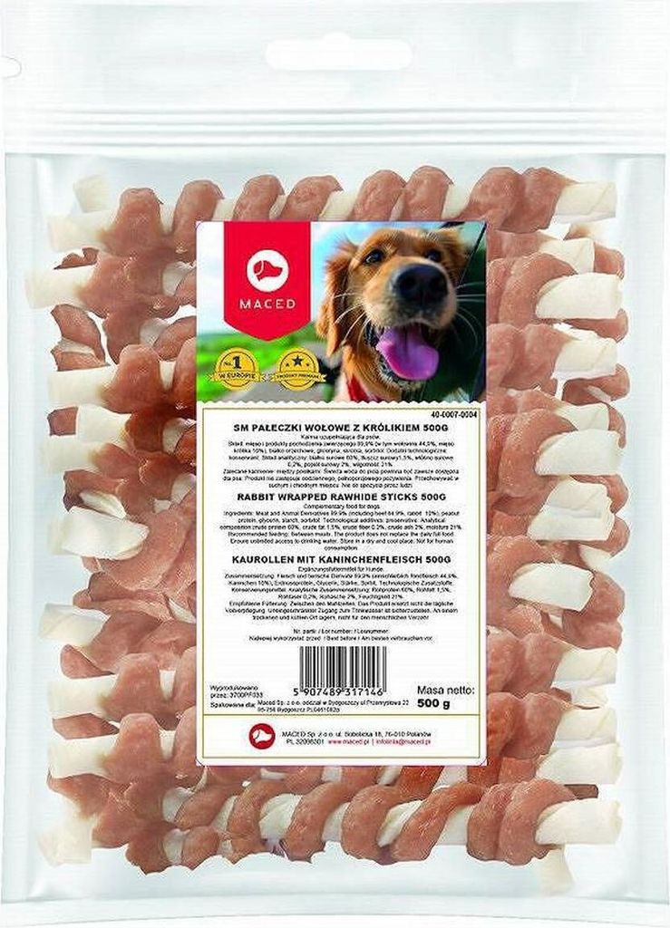 MACED Rabbit wrapped rawhide sticks - hundekauartikel - 500 g