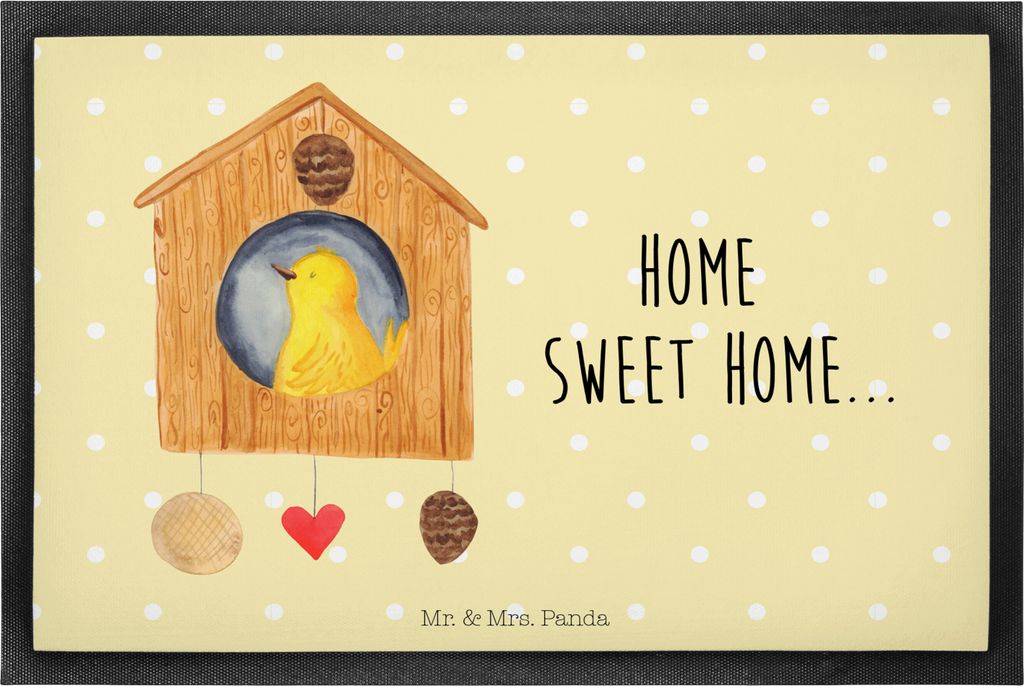 Mr. & Mrs. Panda fußmatte Vogelhaus Home 50 x 75 cm - Gelb Pastell - Geschenk, Umzug, Haus, Vogel, Gummimatte, Lustige Sprüche, Sweet, Schmutzfä...