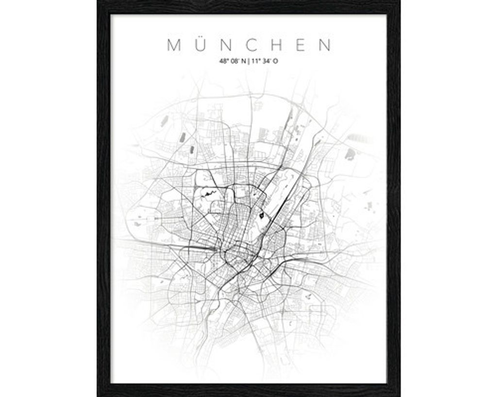 Gerahmtes Bild München Landkarte II 33x43 cm